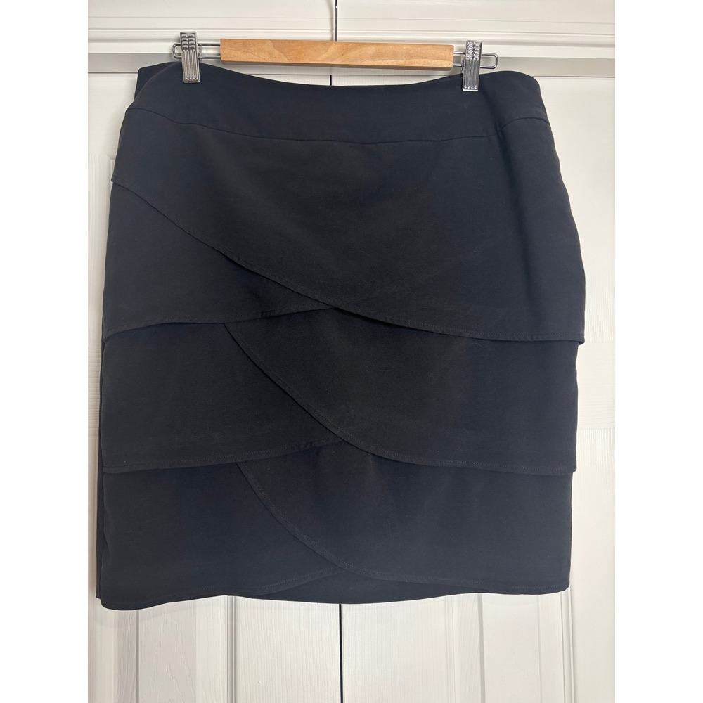 AB Studio Women Black Tiered Petal Mini Skirt Size 12 Office Career